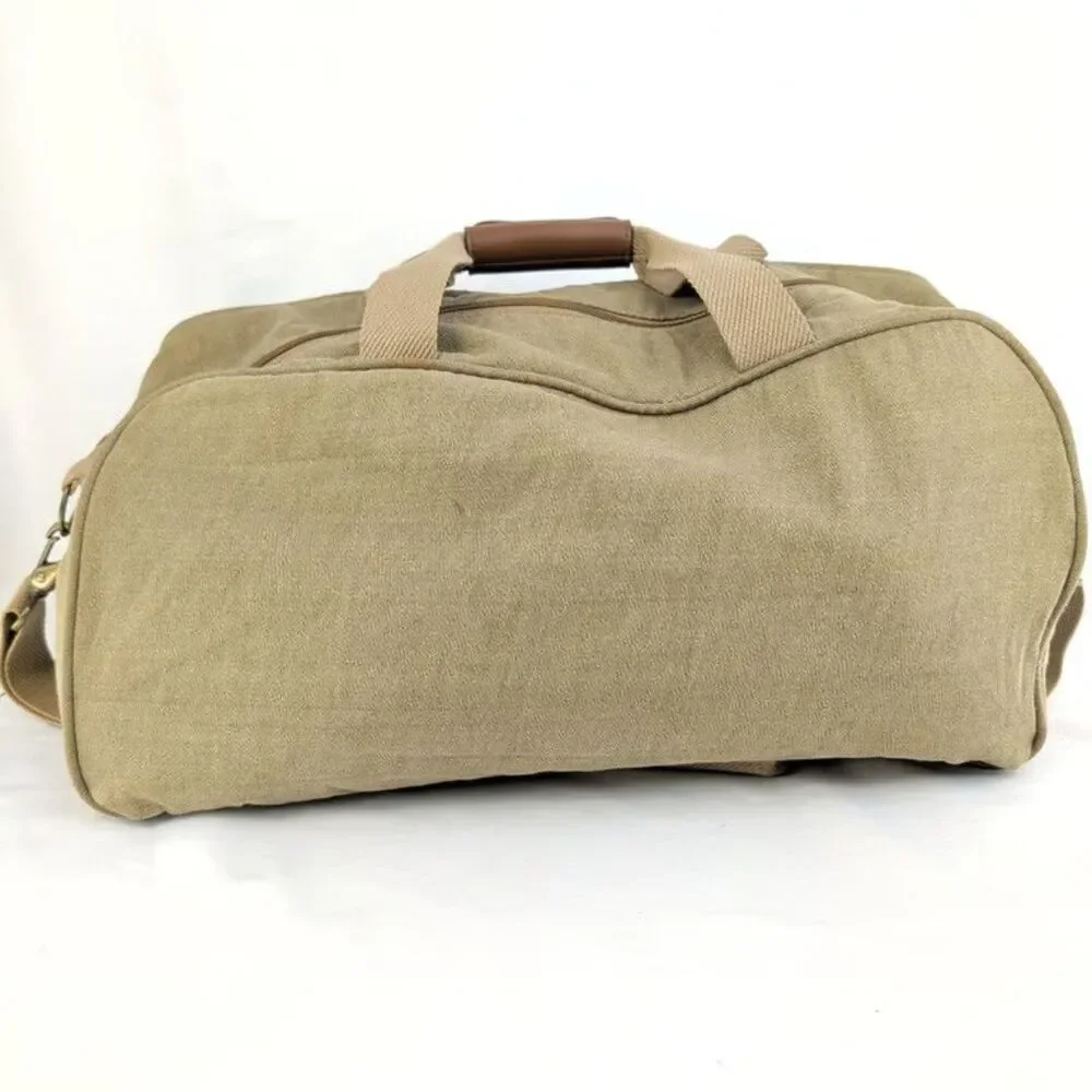 Armani For Men Duffle Bag Canvas Weekender Travel Gym Bag Tan Leather Handle Str